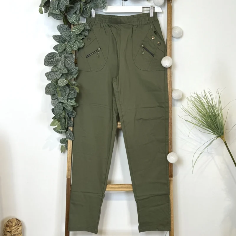 Pantalon confort chaud femme JST taille haute T38-T52 - kaki - 58