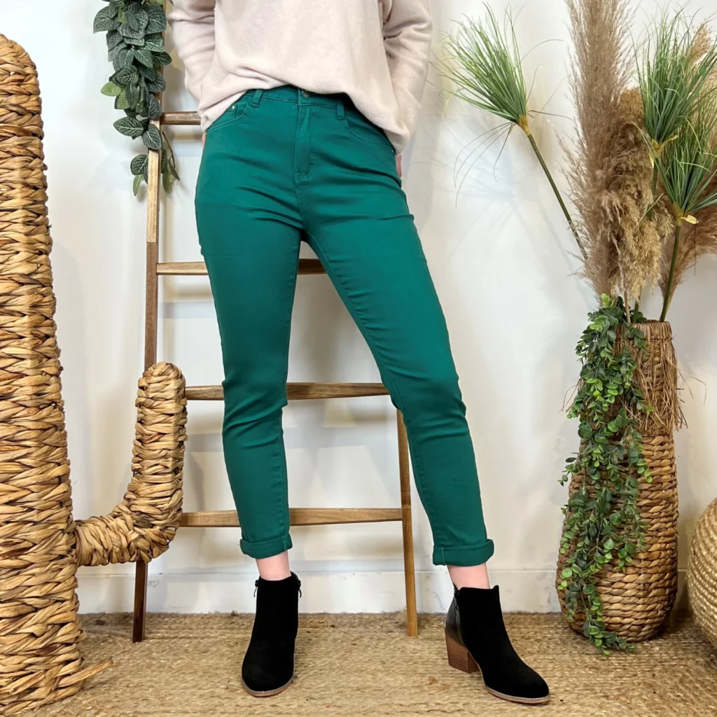 O525- Jean 7/8ème Voggo T36 T44 - vert-sapin - 44