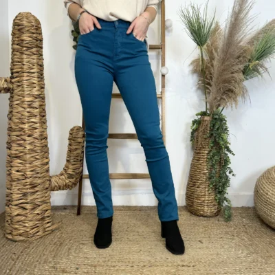 O538- Jean Droit Voggo T36-T44 - bleu-canard - 44