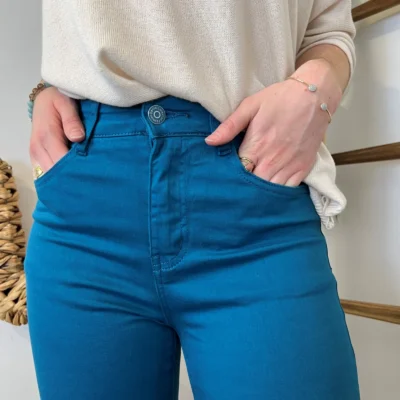 O538- Jean Droit Voggo T36-T44 - bleu-canard - 44