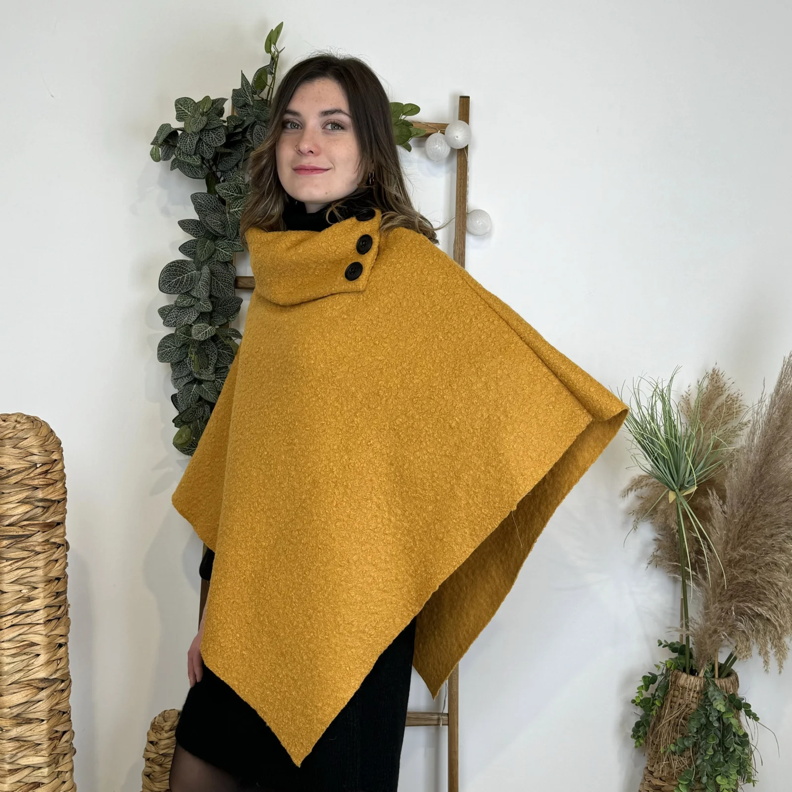 Poncho Bouclette (Tu) - moutarde-clair - taille-unique