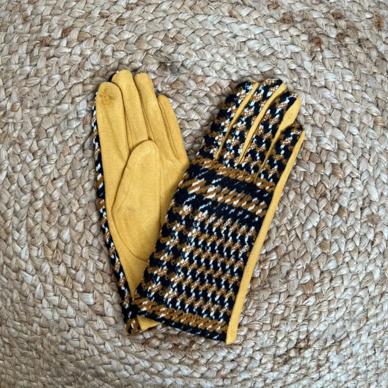 V689- Gants chinés tactiles - moutarde - sans-taille