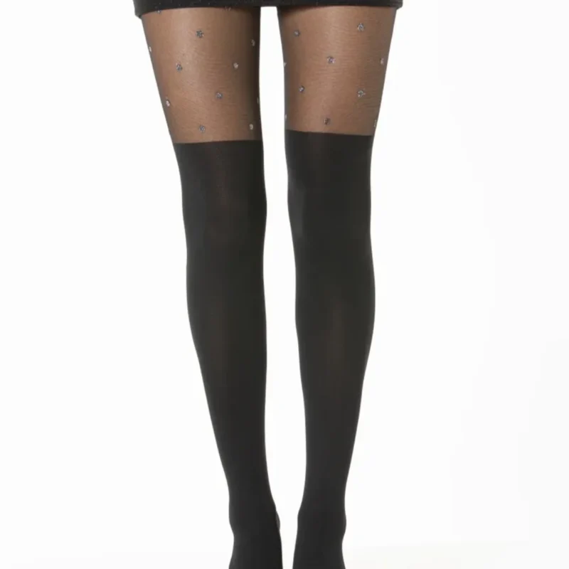 V343- Collants effet bas & strass (Tu) - noir - taille-unique