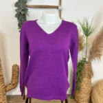 Pull col V laine et cachemire femme TRICOTONIC T38-T42 - violet - 42