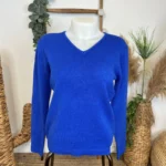 Pull col V laine et cachemire femme TRICOTONIC T38-T42 - bleu-royal - 42