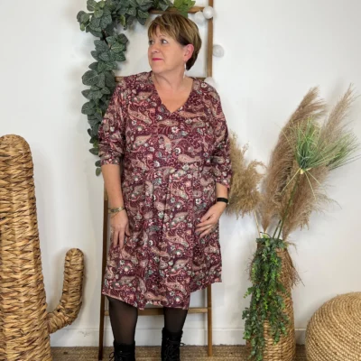 L669- Robe courte imprimée cachemire (T36-T44) - bordeaux - 44