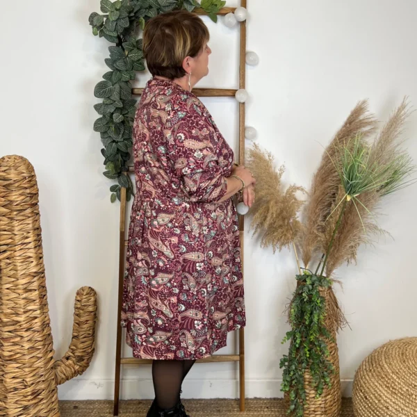 L669- Robe courte imprimée cachemire (T36-T44) - bordeaux - 44