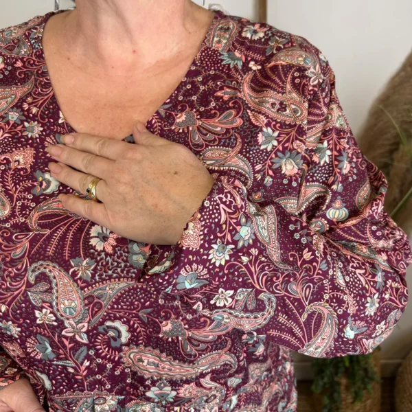 L669- Robe courte imprimée cachemire (T36-T44) - bordeaux - 44