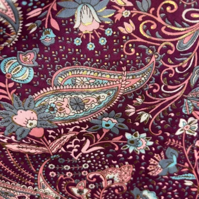 L669- Robe courte imprimée cachemire (T36-T44) - bordeaux - 44