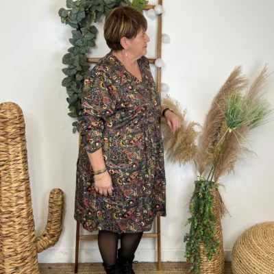 L669- Robe courte imprimée cachemire (T36-T44) - gris - 44