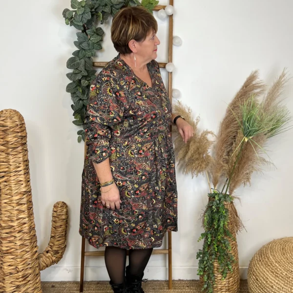 L669- Robe courte imprimée cachemire (T36-T44) - gris - 44