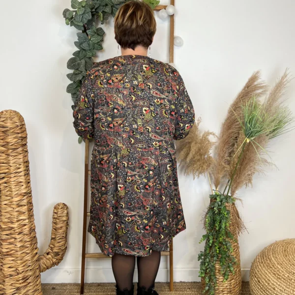 L669- Robe courte imprimée cachemire (T36-T44) - gris - 44