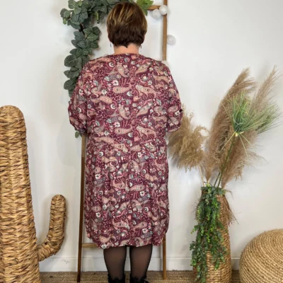 L669- Robe courte imprimée cachemire (T36-T44) - bordeaux - 44