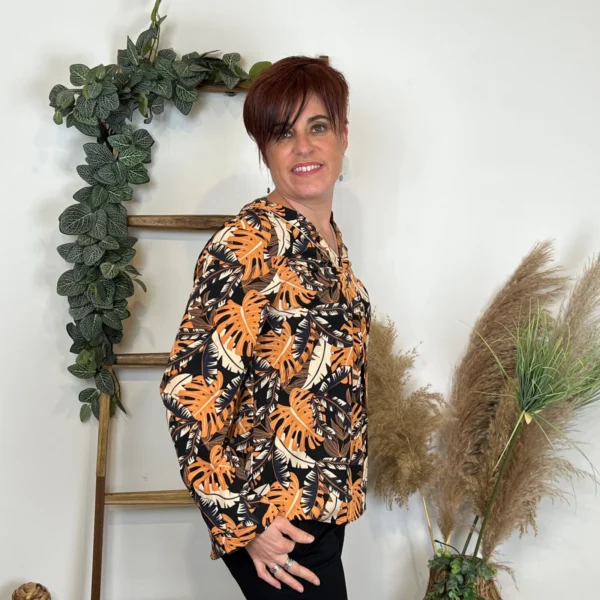 I950- Blouse By One philodendron (T36-T40) - noir - 38