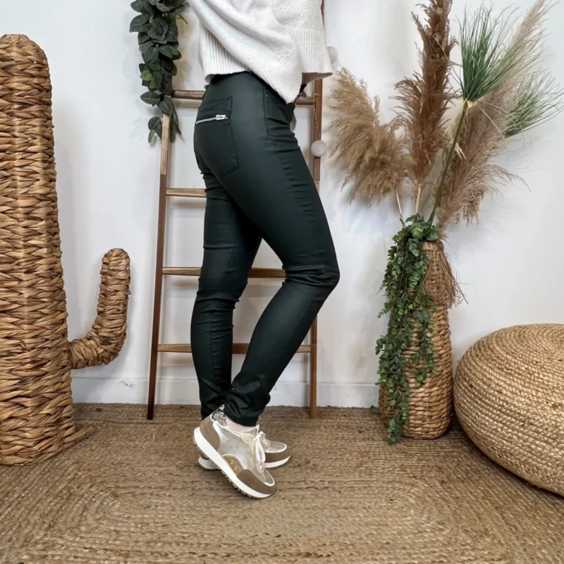 Jean enduit Slim fourré femme MELLY & CO T34-T42 - vert-sapin - 42