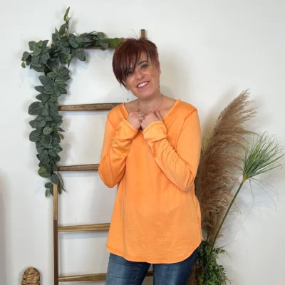 I923 - T-shirt délavé étoile (TU) - orange - taille-unique