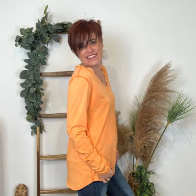 I923 - T-shirt délavé étoile (TU) - orange - taille-unique