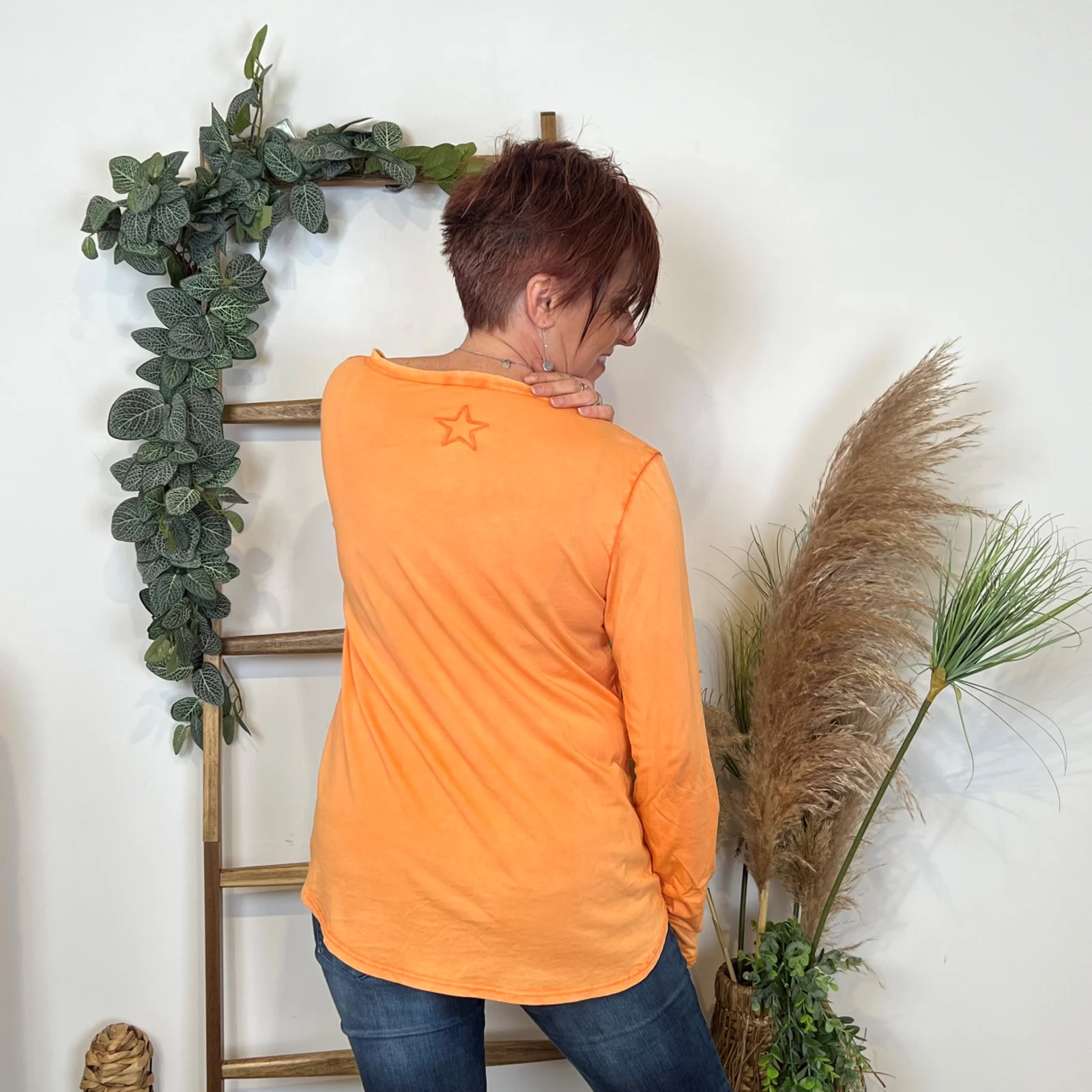 I923 - T-shirt délavé étoile (TU) - orange - taille-unique