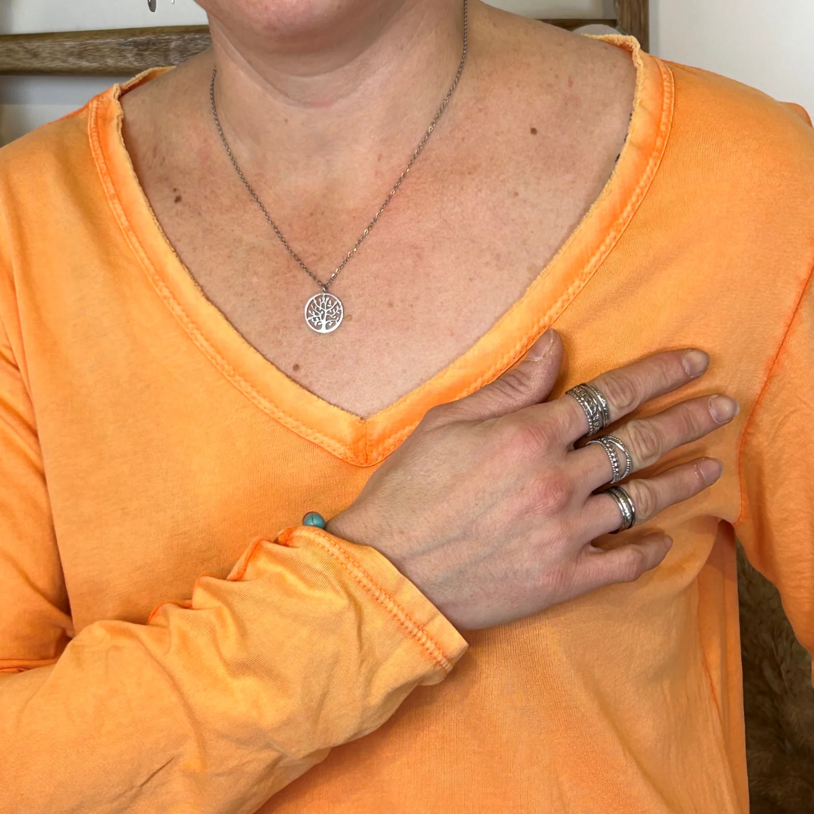 I923 - T-shirt délavé étoile (TU) - orange - taille-unique