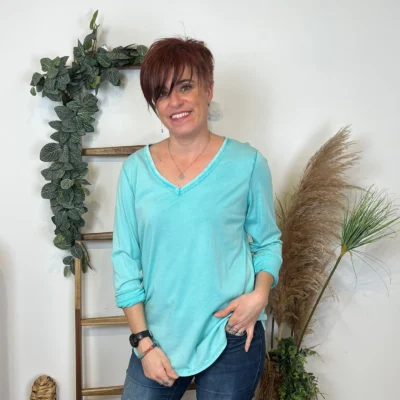 I923 - T-shirt délavé étoile (TU) - vert-deau - taille-unique