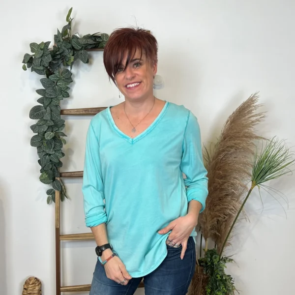 I923 - T-shirt délavé étoile (TU) - vert-deau - taille-unique