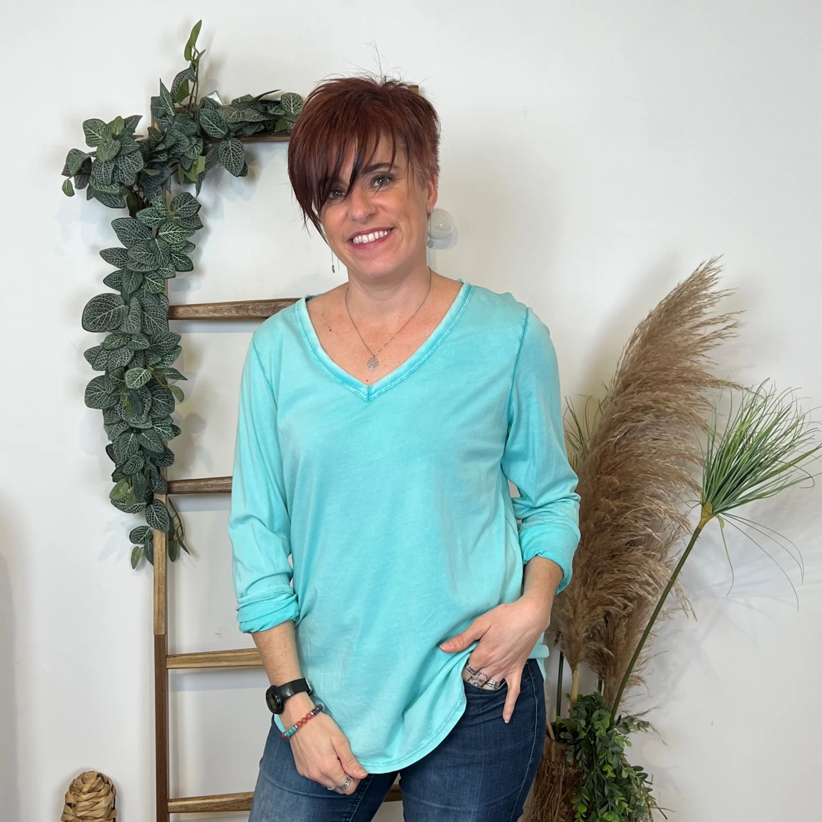 I923 - T-shirt délavé étoile (TU) - vert-deau - taille-unique