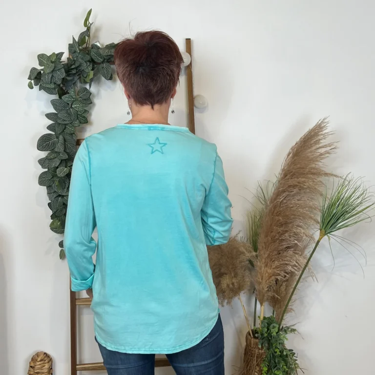 I923 - T-shirt délavé étoile (TU) - vert-deau - taille-unique