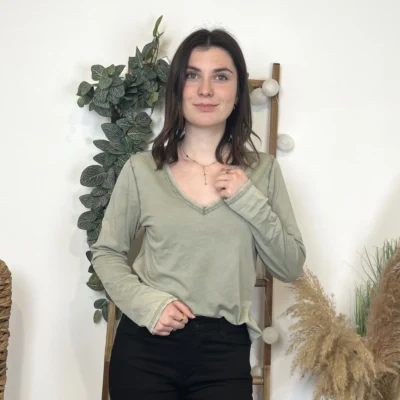 I923 - T-shirt délavé étoile (TU) - kaki - taille-unique