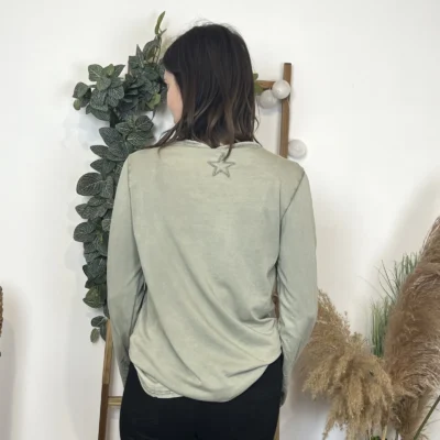 I923 - T-shirt délavé étoile (TU) - kaki - taille-unique