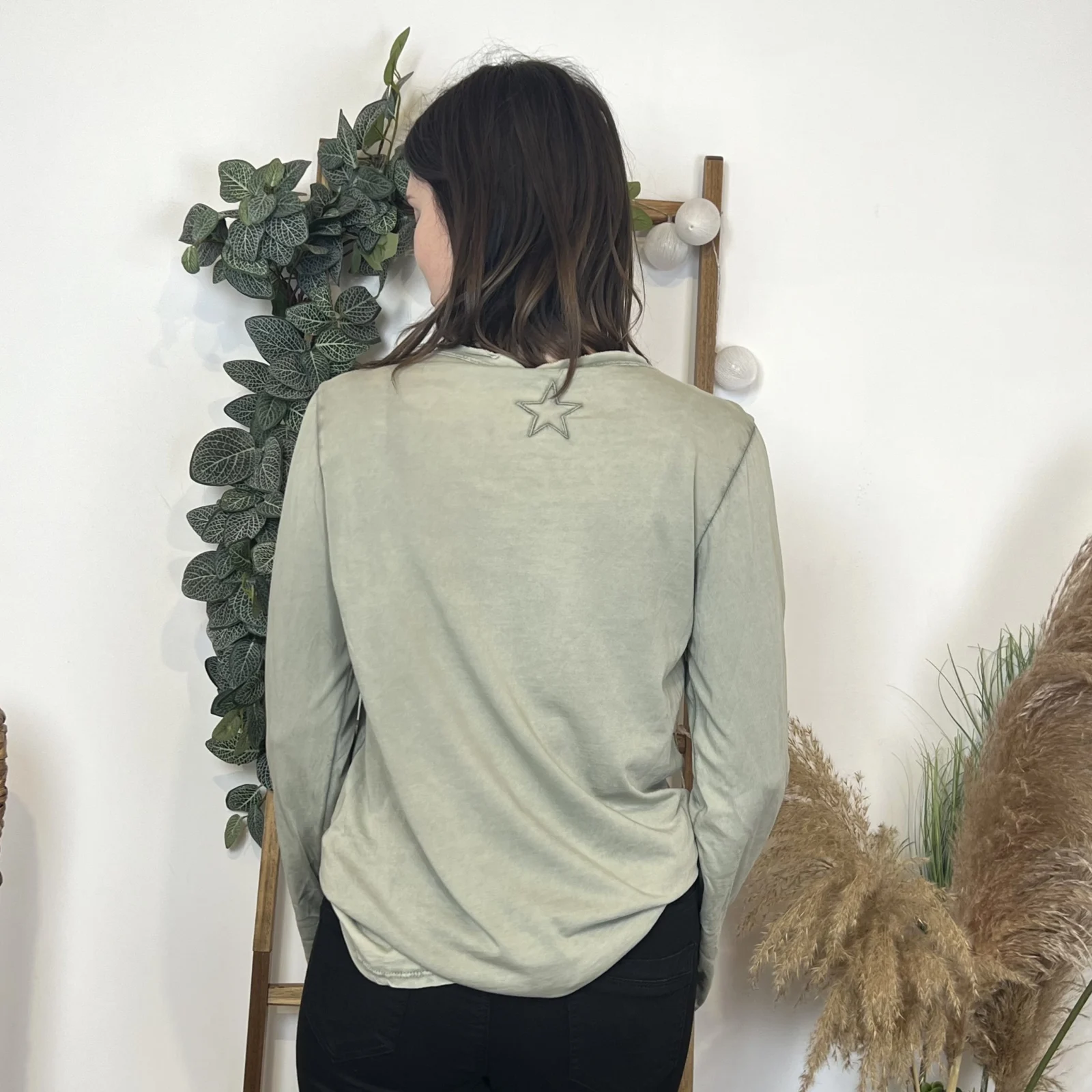 I923 - T-shirt délavé étoile (TU) - kaki - taille-unique