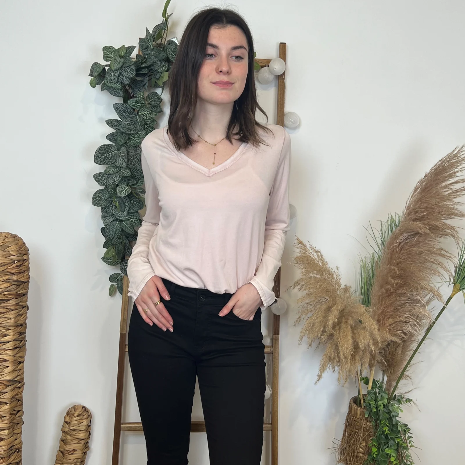 I923 - T-shirt délavé étoile (TU) - rose-pale - taille-unique