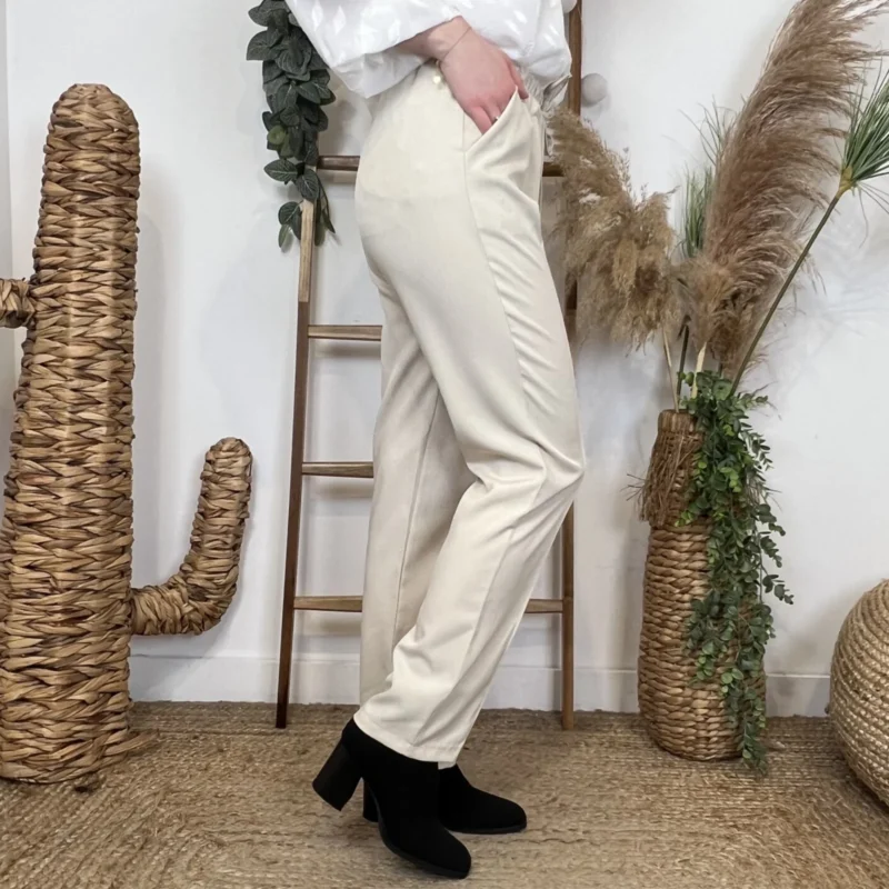 Pantalon taille élastique (Tu) - beige - taille-unique