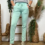 Jogging femme coupe droite poches zippées « Tendance » - vert-menthe - 44