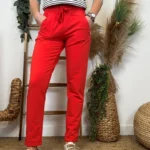 Jogging femme coupe droite poches zippées « Tendance » - rouge - 44