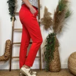 Jogging femme coupe droite poches zippées « Tendance » - rouge - 44