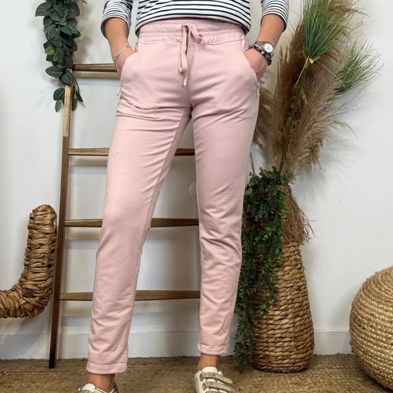 Jogging femme coupe droite poches zippées « Tendance » - rose-pale - 44