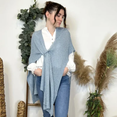 I943 - Poncho fil argenté (TU) - bleu-jeans - taille-unique