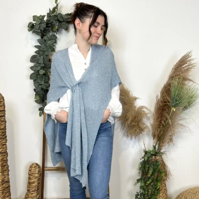I943 - Poncho fil argenté (TU) - bleu-jeans - taille-unique