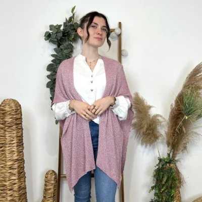 I943 - Poncho fil argenté (TU) - rose-pale - taille-unique