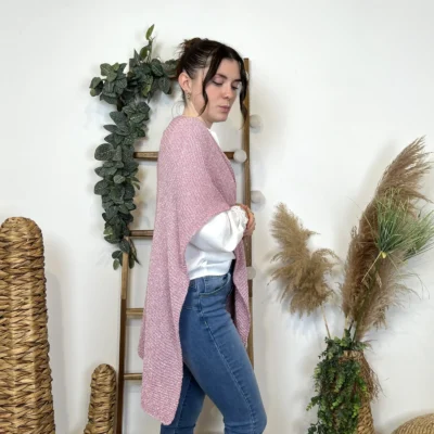 I943 - Poncho fil argenté (TU) - rose-pale - taille-unique