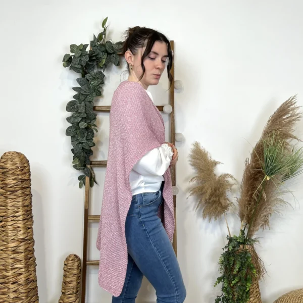 I943 - Poncho fil argenté (TU) - rose-pale - taille-unique