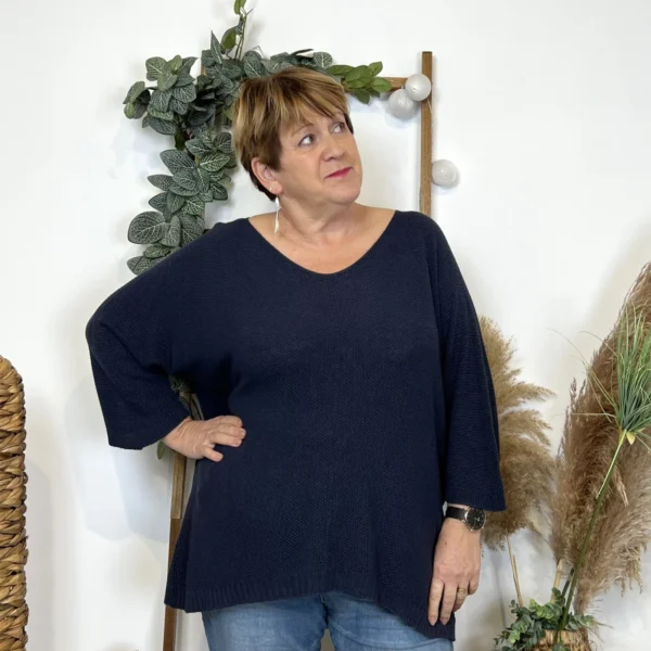 Z163- Pull Nid d'Abeille (Gt) 🇮🇹 - marine - taille-unique-grande-taille