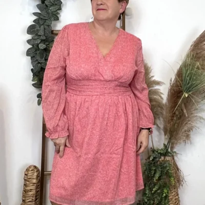 L0650- Robe trapèze bicolore (T40-T48) - rose-pale - 48