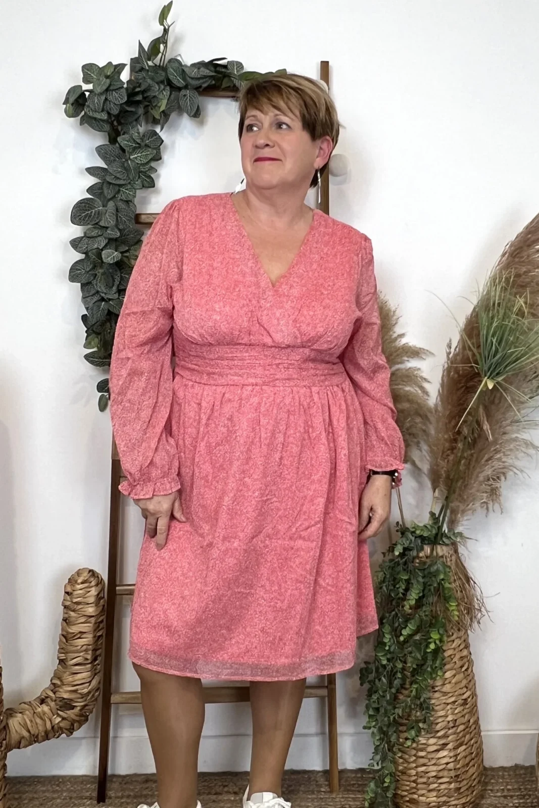 L0650- Robe trapèze bicolore (T40-T48) - rose-pale - 48