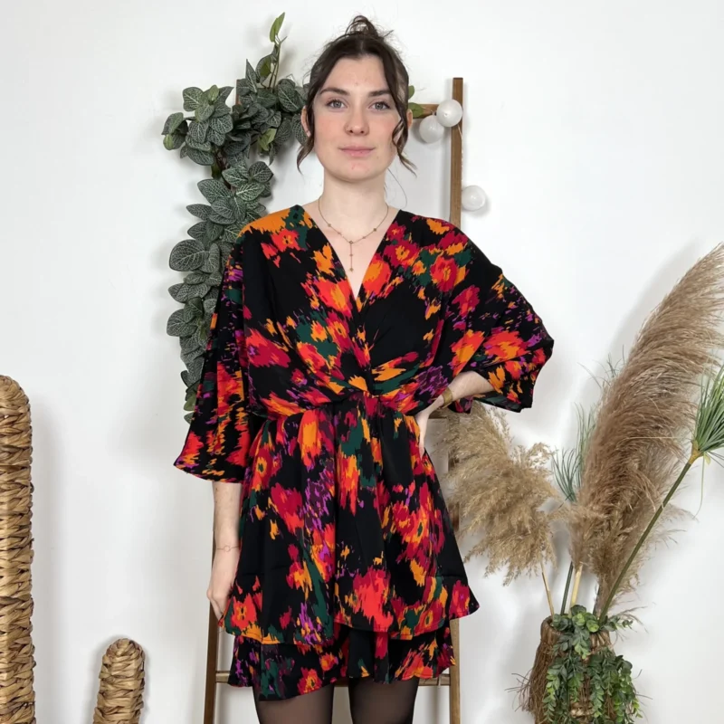 I990- Robe papillon (T36-T40) - noir-multicolore - 40