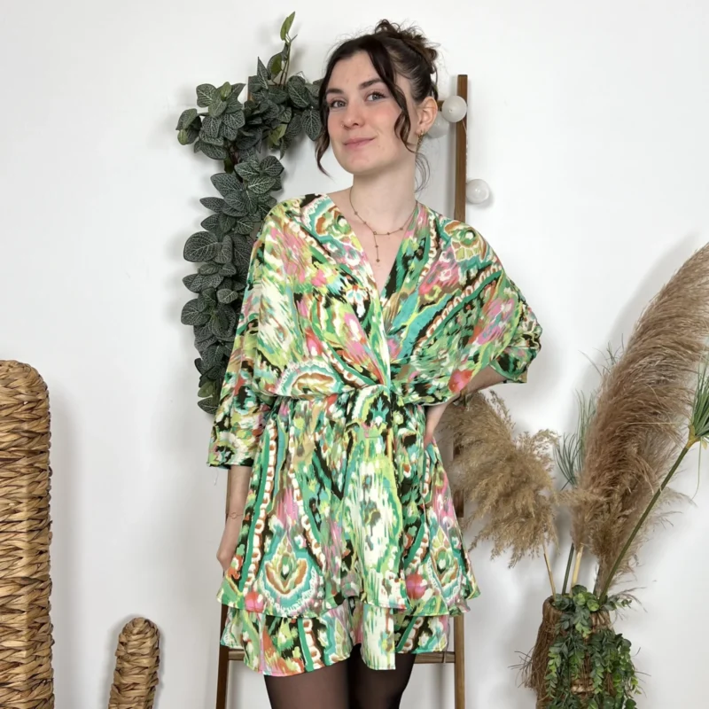 I990- Robe papillon (T36-T40) - vert-anis-multicolore - 40