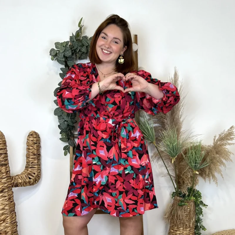 L632- Robe By One cache-coeur (T40/48) - rouge-multicolore - 48