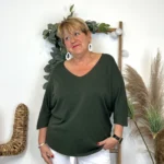 Pull femme manches chauve-souris « Jolies Formes » - kaki - taille-unique-grande-taille