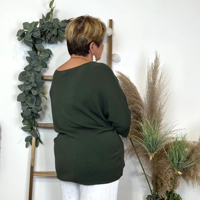 Pull femme manches chauve-souris « Jolies Formes » - kaki - taille-unique-grande-taille