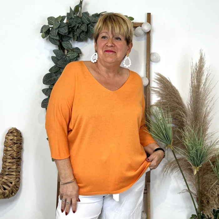 Pull femme manches chauve-souris « Jolies Formes » - orange - taille-unique-grande-taille